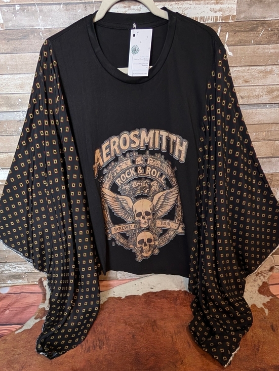 Hand Crafted Tops - New Handcrafted Aerosmith Graphic With Boho Bat Winged Sleeves